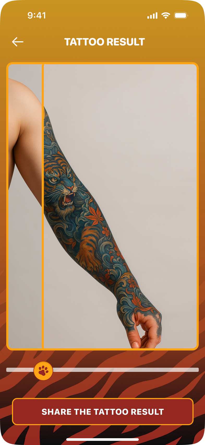 Tiger Tattoo Maker AI home screen